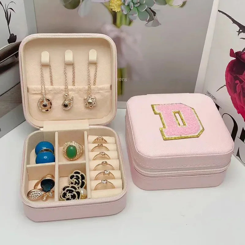 Mini Jewelry Storage Box Bridesmaid Gift Ideas Travel Jewelry Case Initial Letter with Name Birthday Party Box Mother's Day Gift
