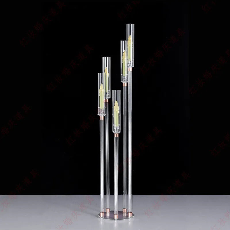 New style tall Clear acrylic Candle Holders wedding centerpiece crystal 5 arms candelabra for party and mariage decoration