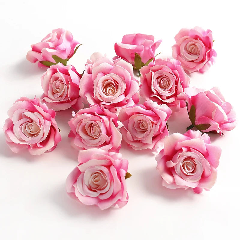 5/10pcs Silk Rose Artificial Flower Head Scrapbooking Home Wedding Wall Decoration Christmas DIY Wreath Candy Box Cake Decor
