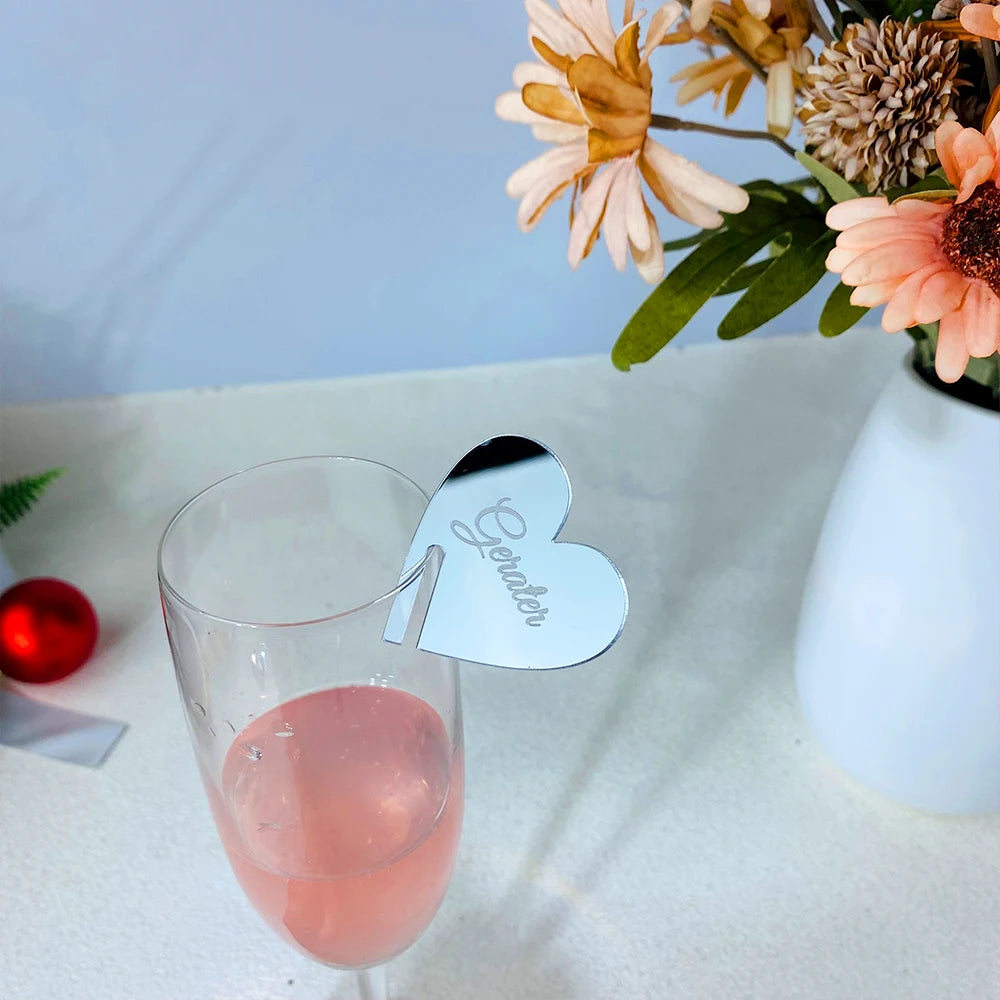 Personalized Acrylic Wedding Name Place Cards Ideas Drink Tag Drink Stirrers Engraved Glass Place Setting Holder Drink Charm