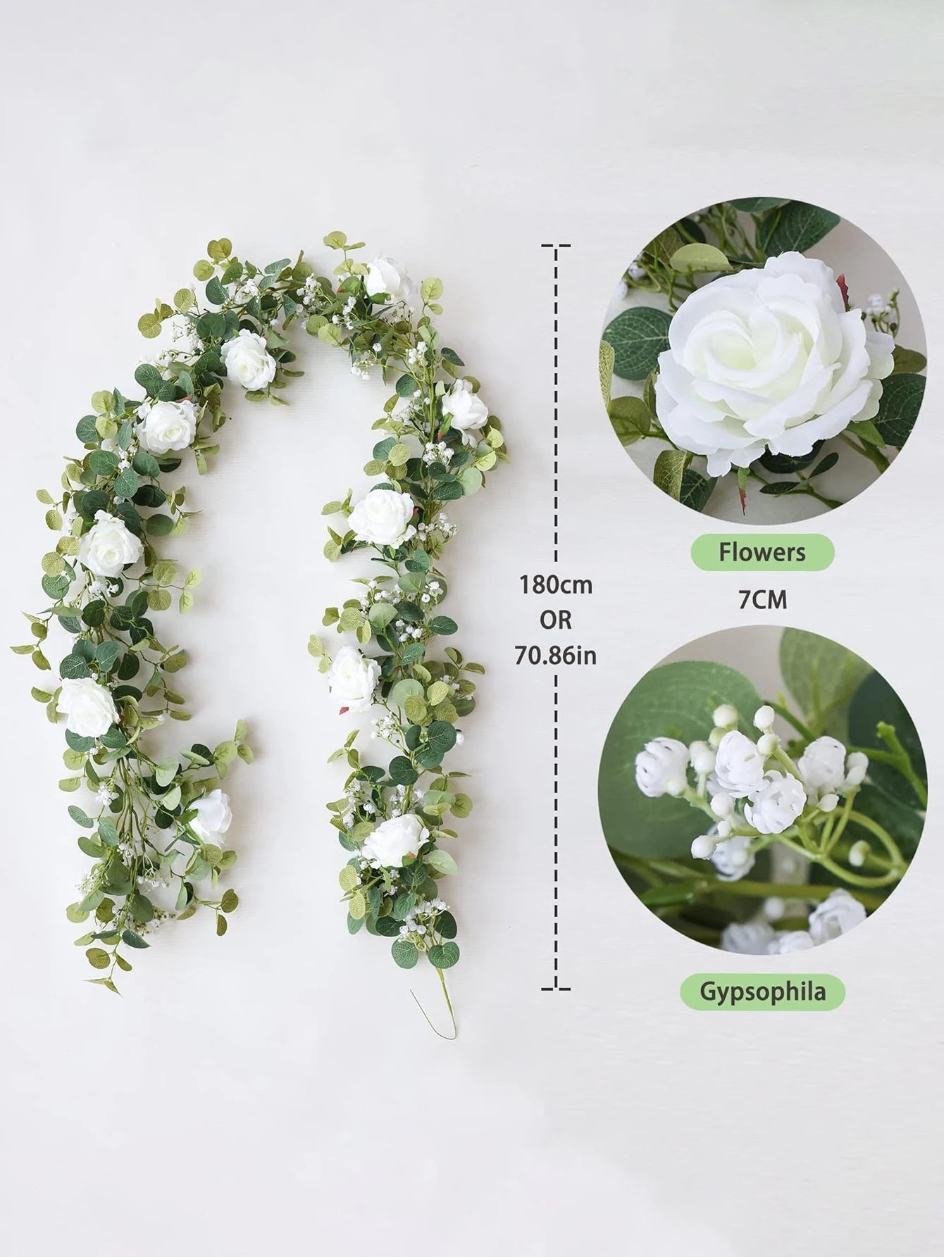 1pc Artificial Eucalyptus Rose Flowers Vine Gypsophila Floral Greenery Garland for Wedding Spring Home Party Craft Table Runner
