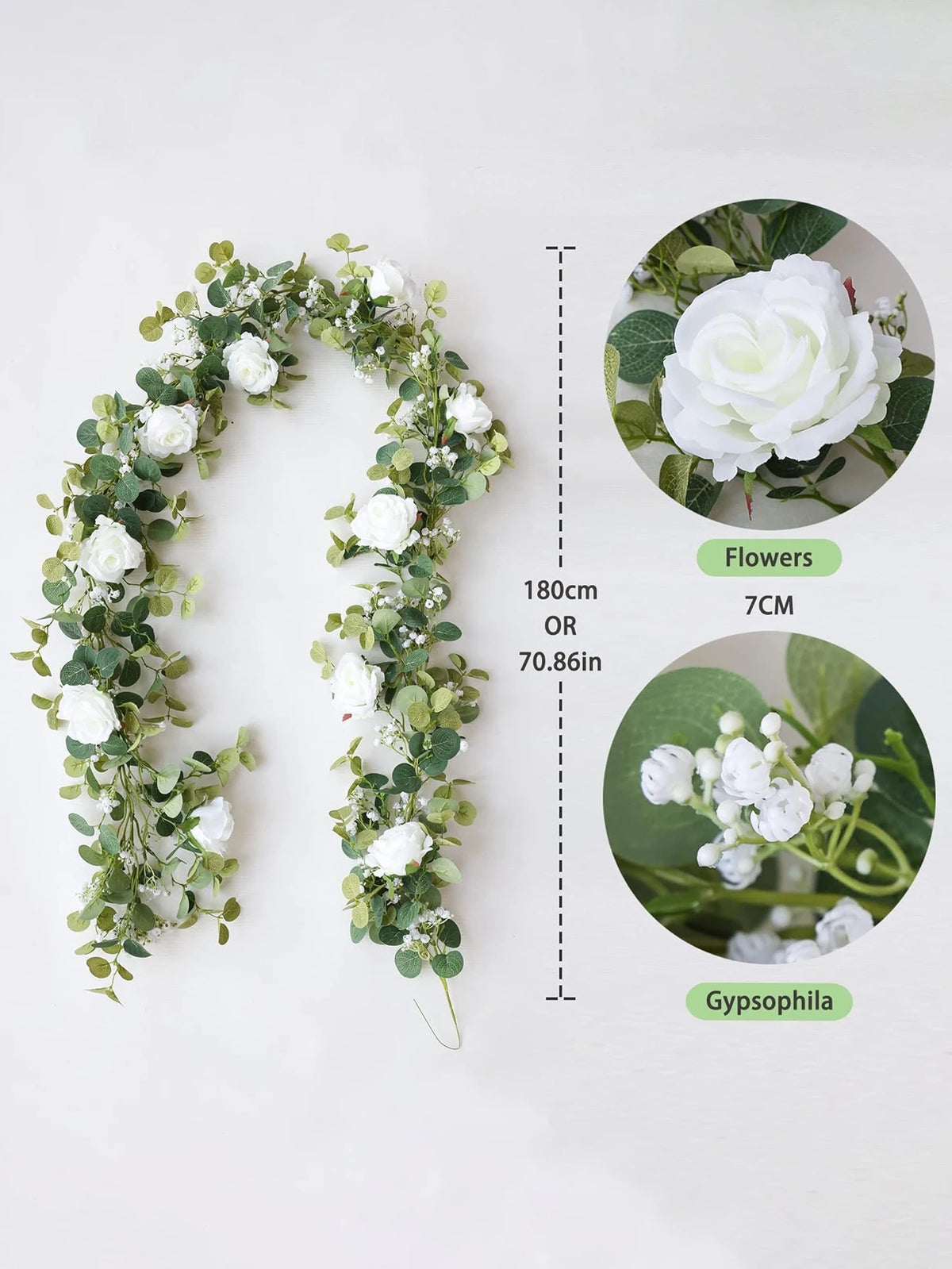 1pc Artificial Eucalyptus Rose Flowers Vine Gypsophila Floral Greenery Garland for Wedding Spring Home Party Craft Table Runner