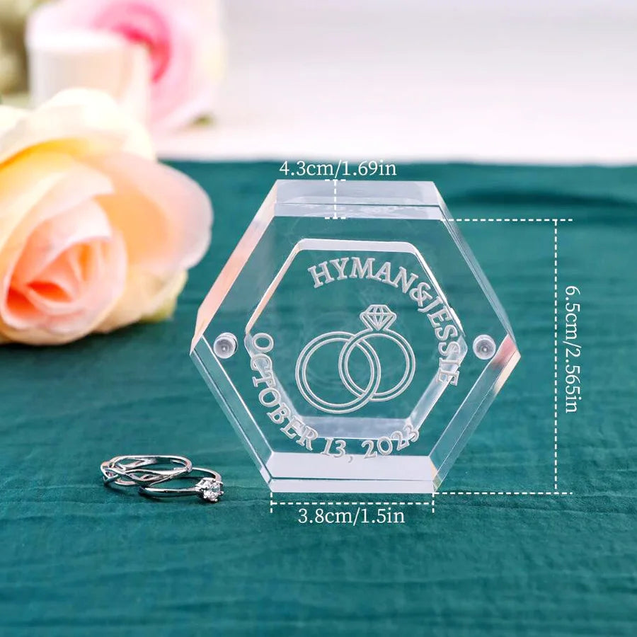 Acrylic Ring Box Hexagon Fully Transparent Ring Box Custom Bridesmaid Wedding Gifts for Personalized Wedding Ring Box