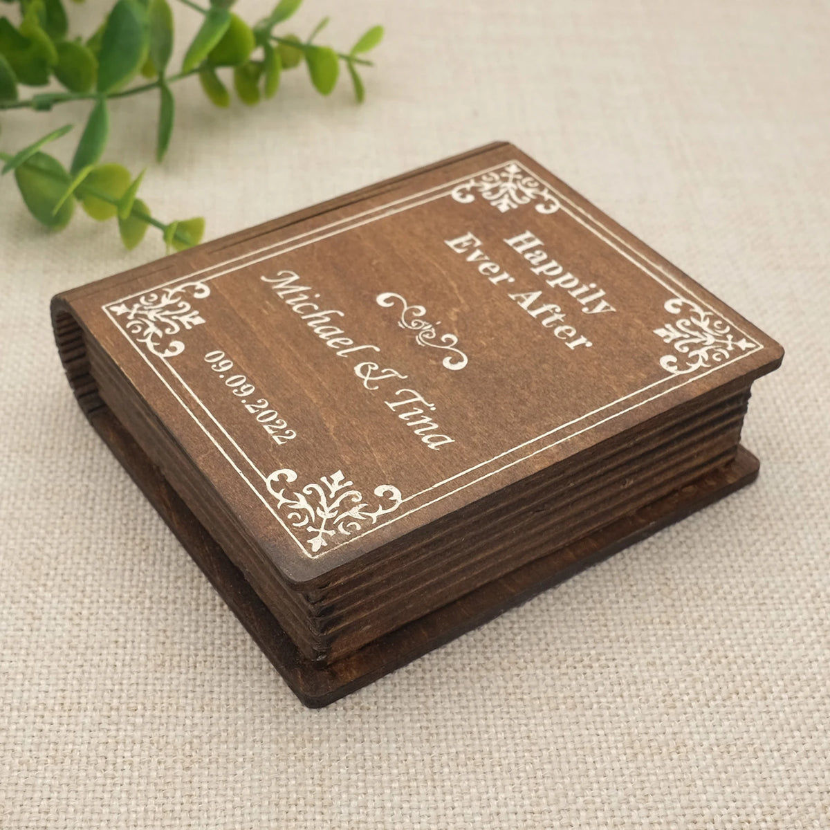Personalized Wedding Rings Box Custom Wedding Rings Bearer Pillow Rustic Wooden Book Box Engagement Ring Holder Wedding Decor