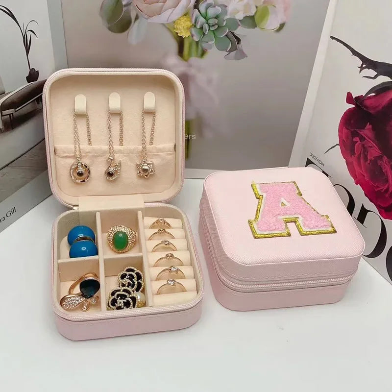 Mini Jewelry Storage Box Bridesmaid Gift Ideas Travel Jewelry Case Initial Letter with Name Birthday Party Box Mother's Day Gift