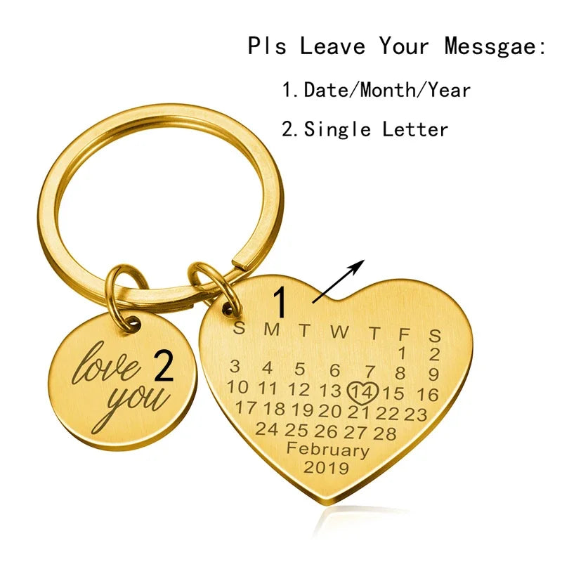 Personalized Stainless Steel Engraved Calendar Date Keychain Custom Keyring Gift For Wedding Anniversary Gift