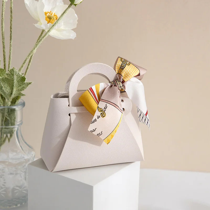 1PCS Leather Gift Bags Bow Ribbon Packaging Bag Wedding Favour Distributions Bags Eid Mubarak Candy Packaging Box Mini Handbag