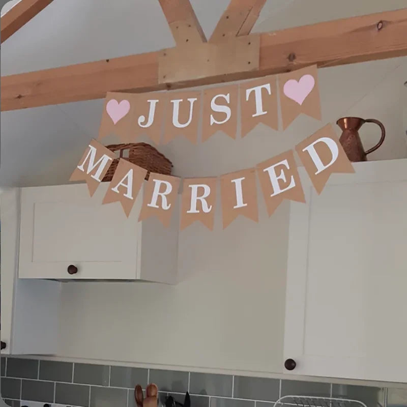 JUST MARRIED Wedding Banner Set Bridal Shower and Engagement Photo Prop Car Decorations