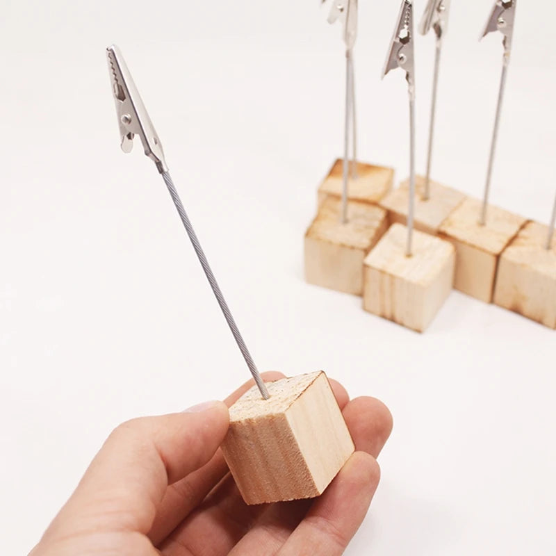 10 pcs New Portable Wooden Place Card Holder Clips Wedding Place Card Holder Table Photo Memo Number Name Clips Base