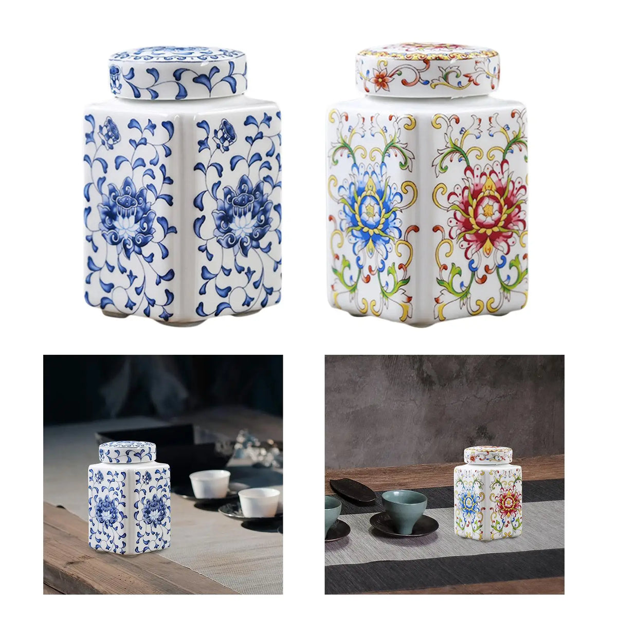 Ceramic Ginger Jar Decorative Ceramic Flower Vase Tea Storage Chinese Porcelain Temple Jar for Home Party Office Desk Decoration