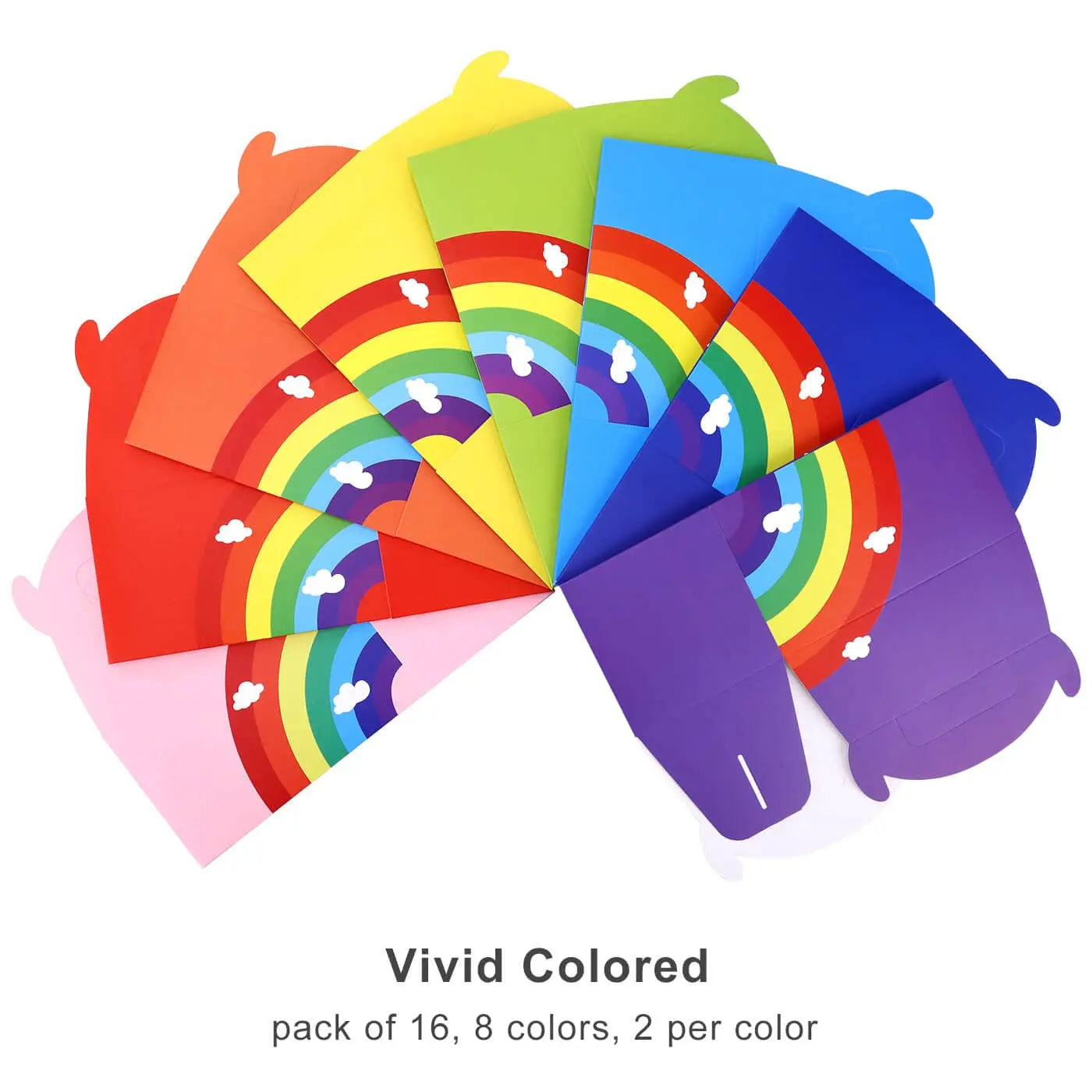16 PCs Rainbow Party Favor Paper Box, 6*3.5*3.5 Inch, Food Safe Kraft Paper and Ink, Natural , Vivid Colored,Give Away Bags.
