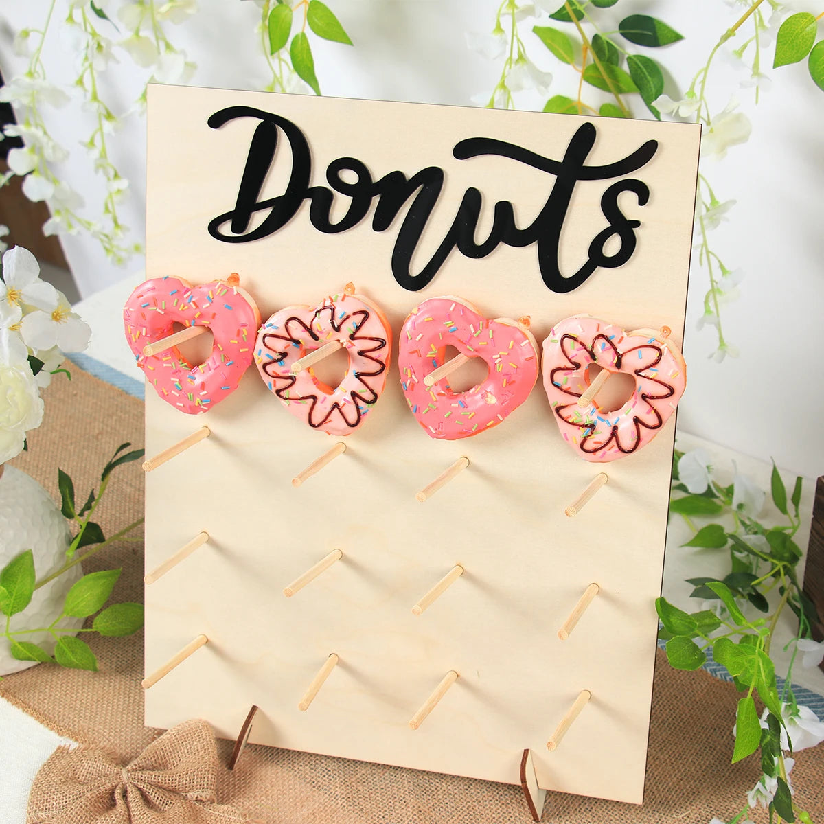 Donut Wall Holder Stand Sweet Cart Rustic Wedding Table Decor Donut Board  Birthday Party Candy Bar Baby Shower Donut Party