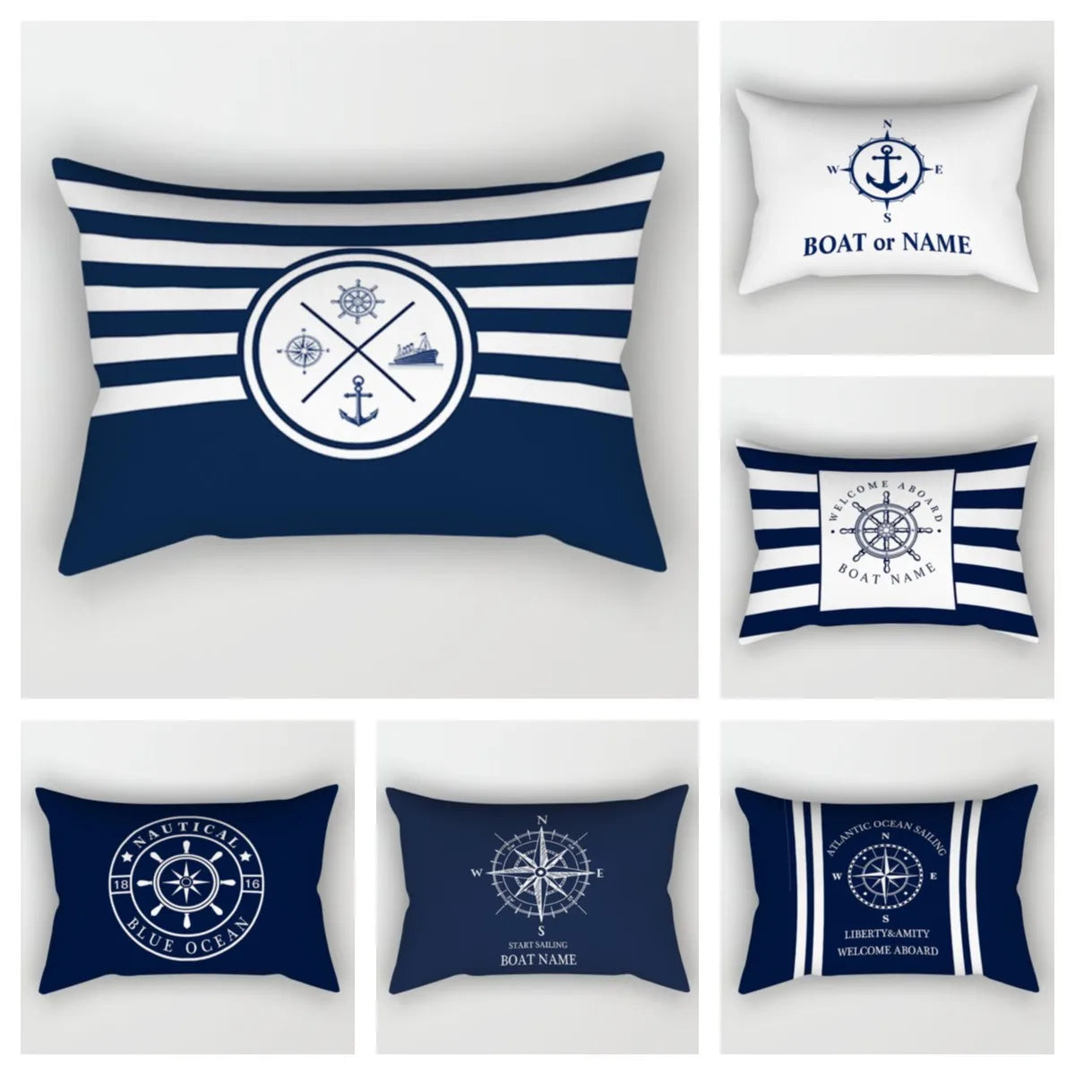 Blue nautical decoration compass waist pillowcase 30*50 home decoration sofa decoration cushion cover 40*60 can be customized