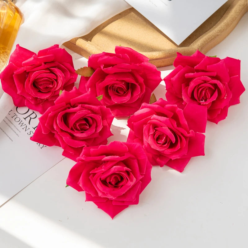 100PC 10CM Wholesale Artificial Flowers for Scrapbook Christmas Home Decor Wedding Garden Rose Arch Fake Silk Head Candy Box