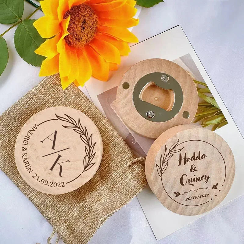 Personalised Wooden Bottle Opener Engraved Portable Magnetic Wooden Round Opener Bridesmaid Wedding Favors Custom Baptism Gift