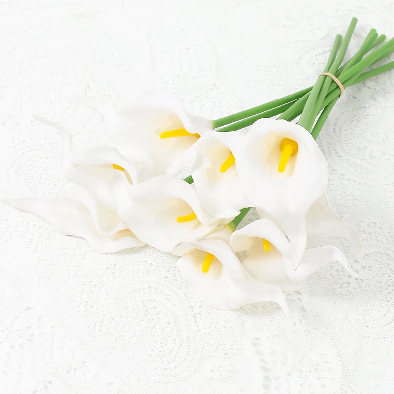 2/5Pieces Real Touch Calla Lily Artificial Flowers White Wedding Bouquet Bridal Shower Party Home Flower Decoration Fake Flowers