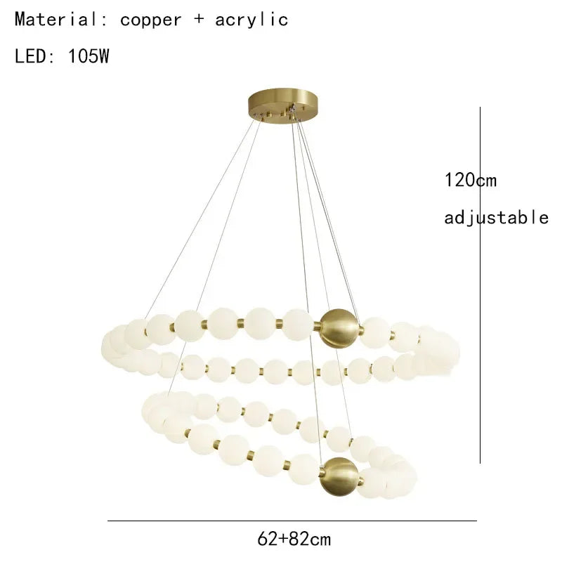French Pearl Necklace Dining Chandelier Nordic Living Room Chandelier Full Copper Chandelier Buddha Bead Acrylic Lamp