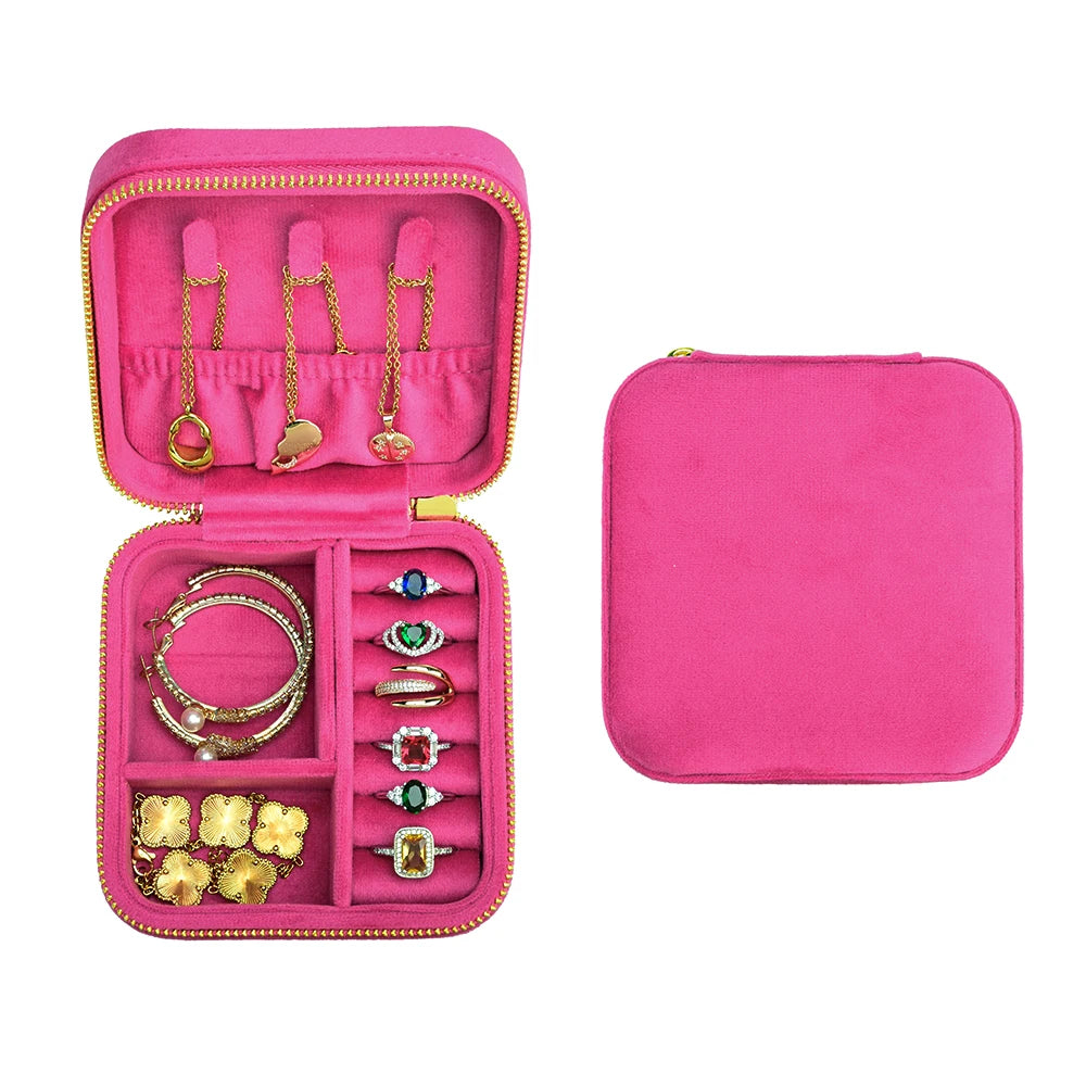 TAIMY Rose Pink Velvet Jewelry Box Business Travel Ring Necklace Jewelry Storage Case Personalized Gift Jewellery Organizer