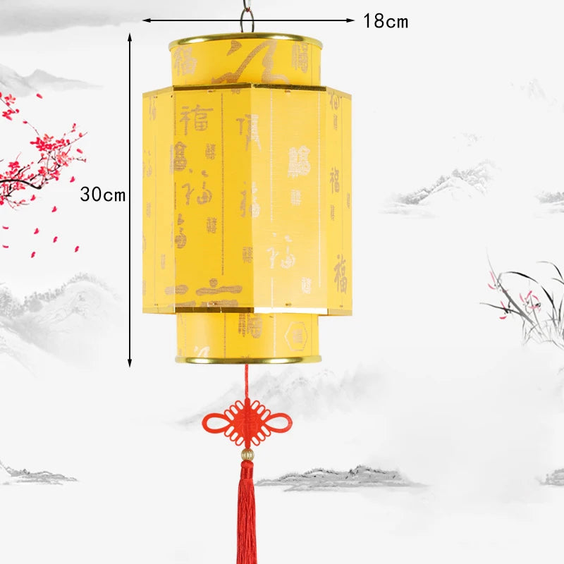 Chinese Red Lantern Chandelier Manual Material Outdoor Waterproof Sunscreen Printed Antique Sheepskin Festival Decor Lantern
