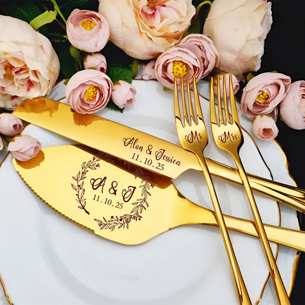 Wedding Cake Cutting Set, Personalized Cake Knife Server Forks Set Wedding, Bridal Shower for Laser Engraved Cake Cutting Set