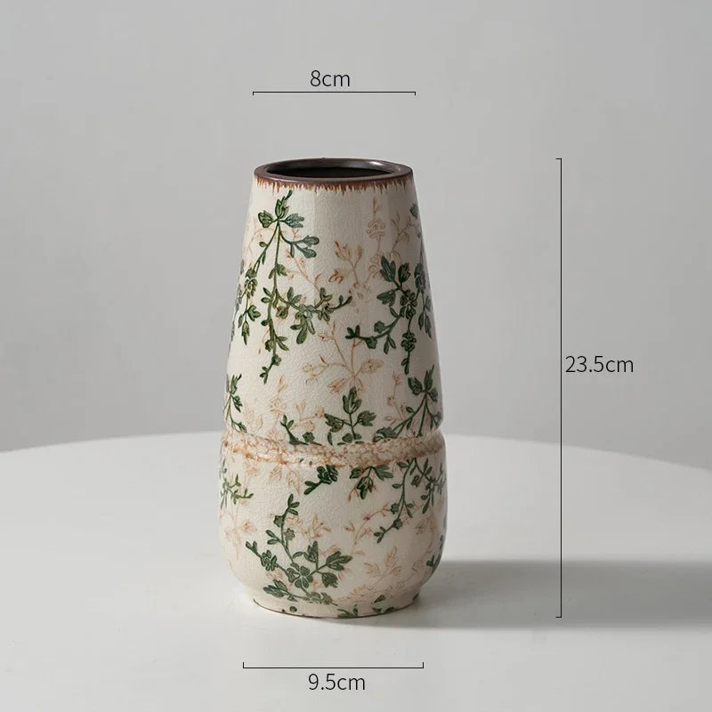 New Ceramic Vase Pastoral Style Green Flowers Ice Cracked Ceramic Vase Home Decoration Living Room Porch Hydroponic Plant Vase