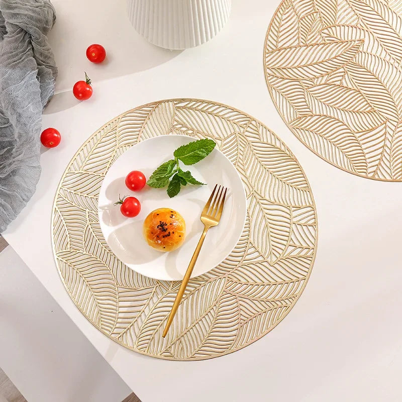 6/4Pcs Leaf shape Placemats PVC Hollow Irregular Line Placemat Dining Table Decoration Pad Dinner Cutout Hangable Gold Tablemat