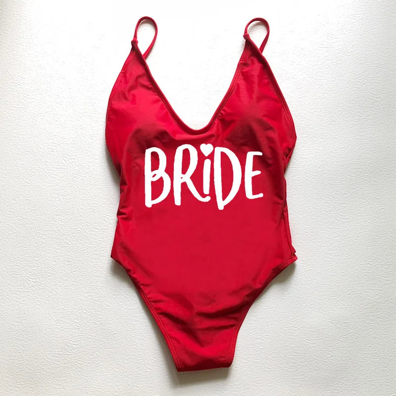 Sexy Padded Swimwear Women Team Bride Love Print One Piece Swimsuit Summer Bathing Suit Bachelor Party Beachwear backless bikini