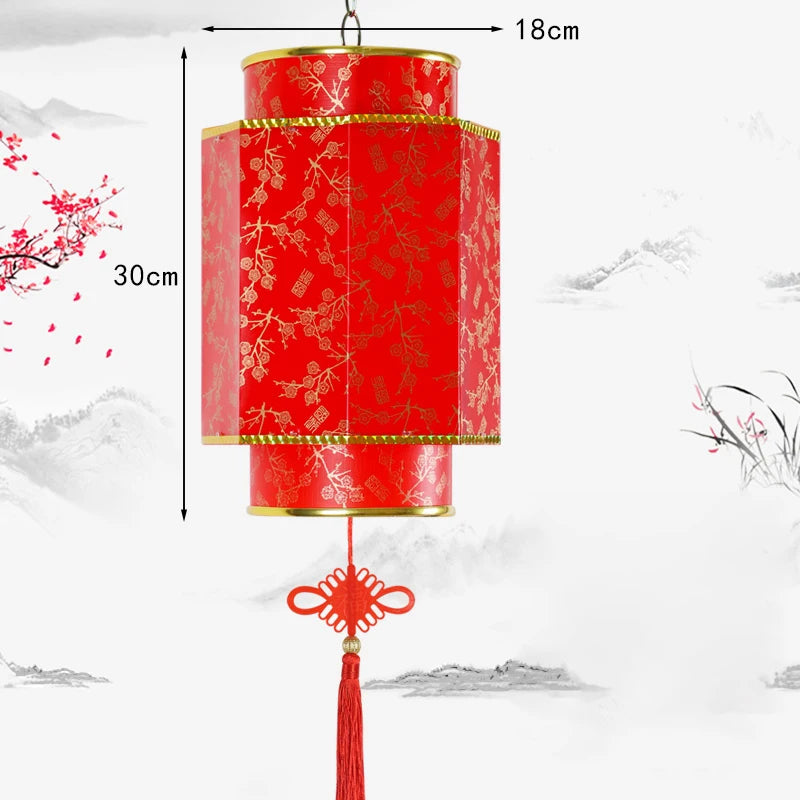 Chinese Red Lantern Chandelier Manual Material Outdoor Waterproof Sunscreen Printed Antique Sheepskin Festival Decor Lantern