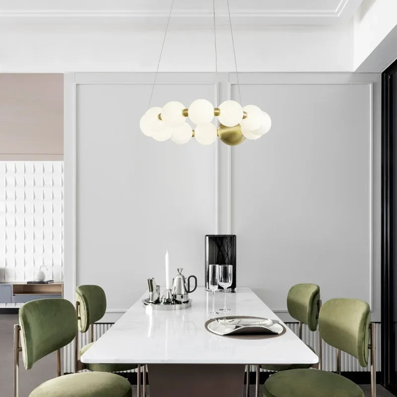 French Pearl Necklace Dining Chandelier Nordic Living Room Chandelier Full Copper Chandelier Buddha Bead Acrylic Lamp