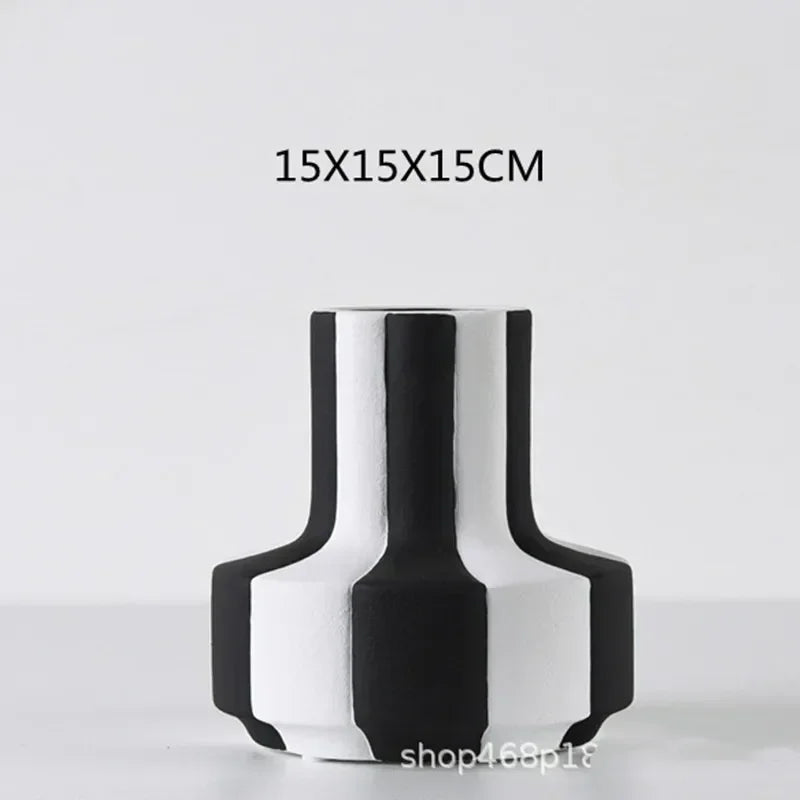 Modern simplicity black and white striped ceramic vase decoration home living room flower arrangement vase decoration