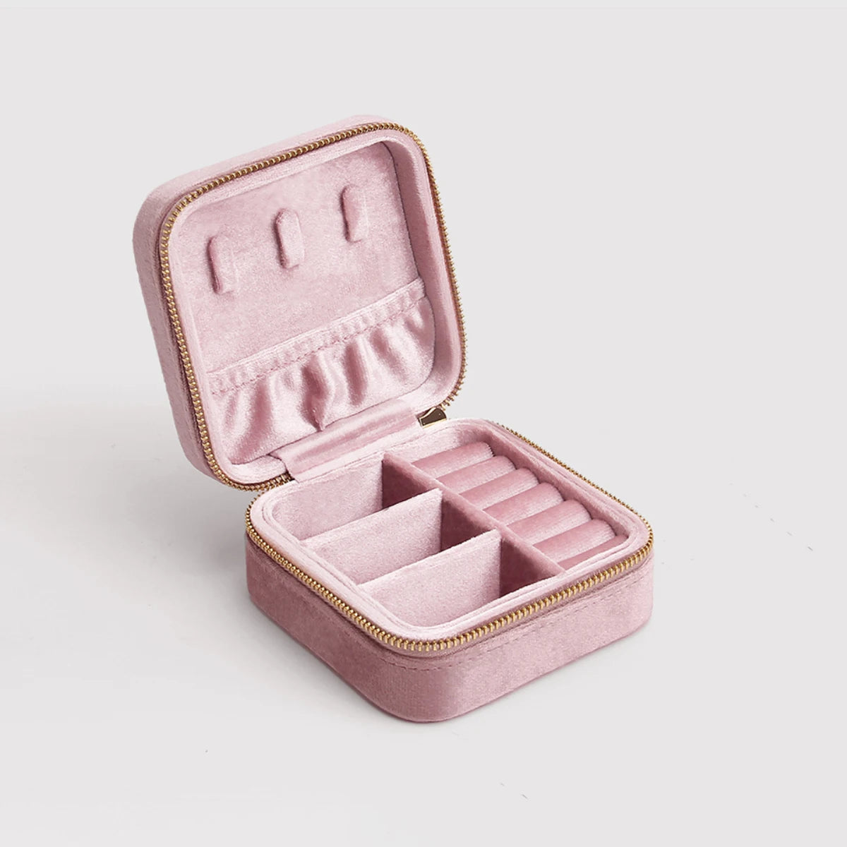 TAIMY Rose Pink Velvet Jewelry Box Business Travel Ring Necklace Jewelry Storage Case Personalized Gift Jewellery Organizer