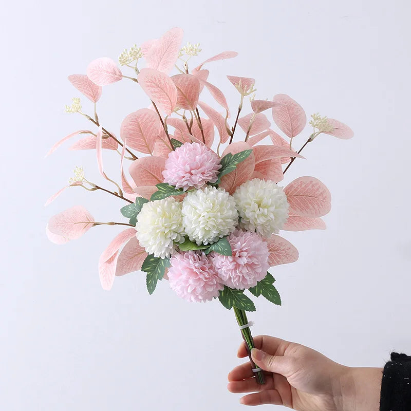 White Fake Flowers Blue Bouquet Hydrangea Artificial Flowers Chrysanthemum Silk Flowers Artificial for Decoration Flower