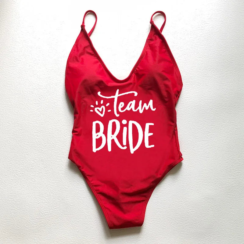 Sexy Padded Swimwear Women Team Bride Love Print One Piece Swimsuit Summer Bathing Suit Bachelor Party Beachwear backless bikini
