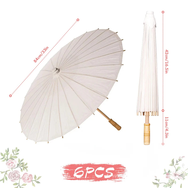 84/60CM White Paper Parasol Umbrella for Wedding, Party Favor DIY Bamboo Umbrellas, for Bridal Shower Centerpieces, Photo Props