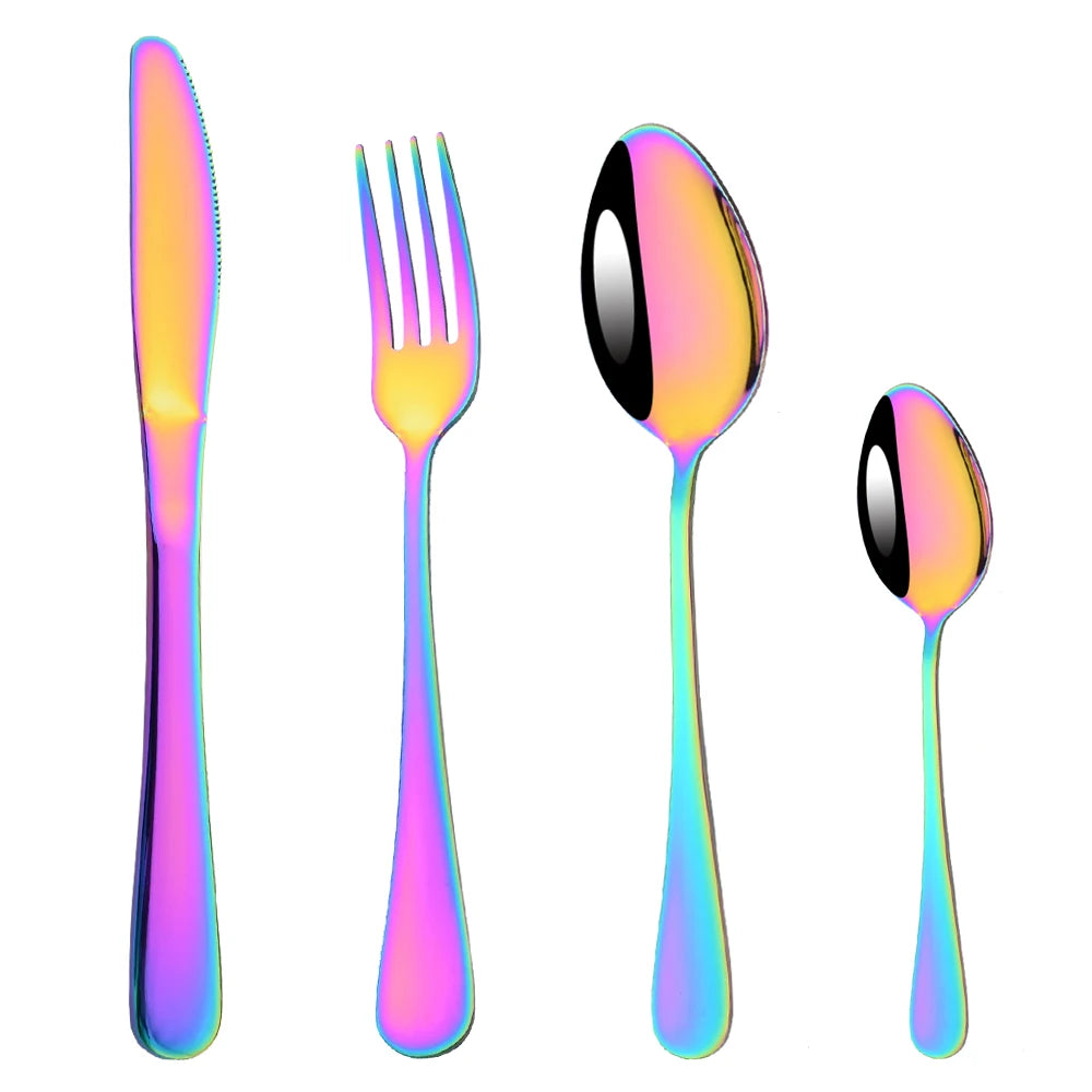 Promotion Dinnerware Set Stainless Steel Colorful Rainbow Gold Knife Fork Teaspoon Dishwasher Safe Silverware Set Cutlery Box