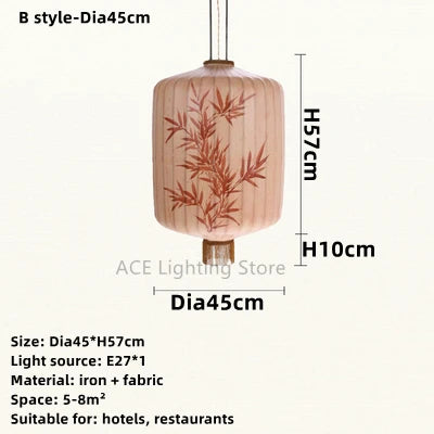 New Chinese Fabric Lantern Lamp For Restaurant Living Room Retro Hotel Homestay Balcony Hand Drawn Pattern Chandelier Free Bulb