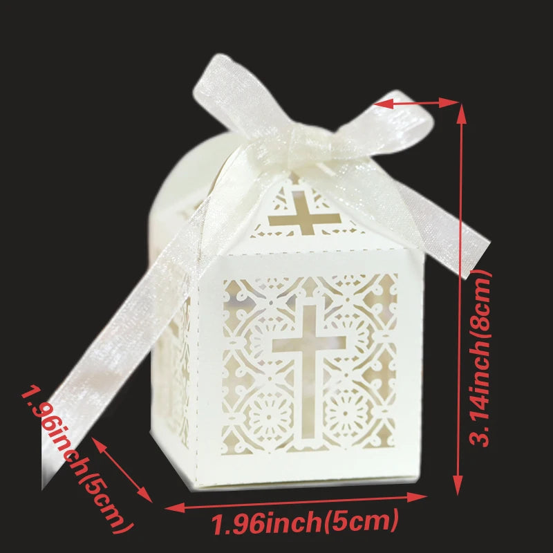 20/30/50PCS Cross Carriage Laser Cut Candy Boxes Wedding Favors Gifts Box Communion Christening Easter Baby Shower Party Decor