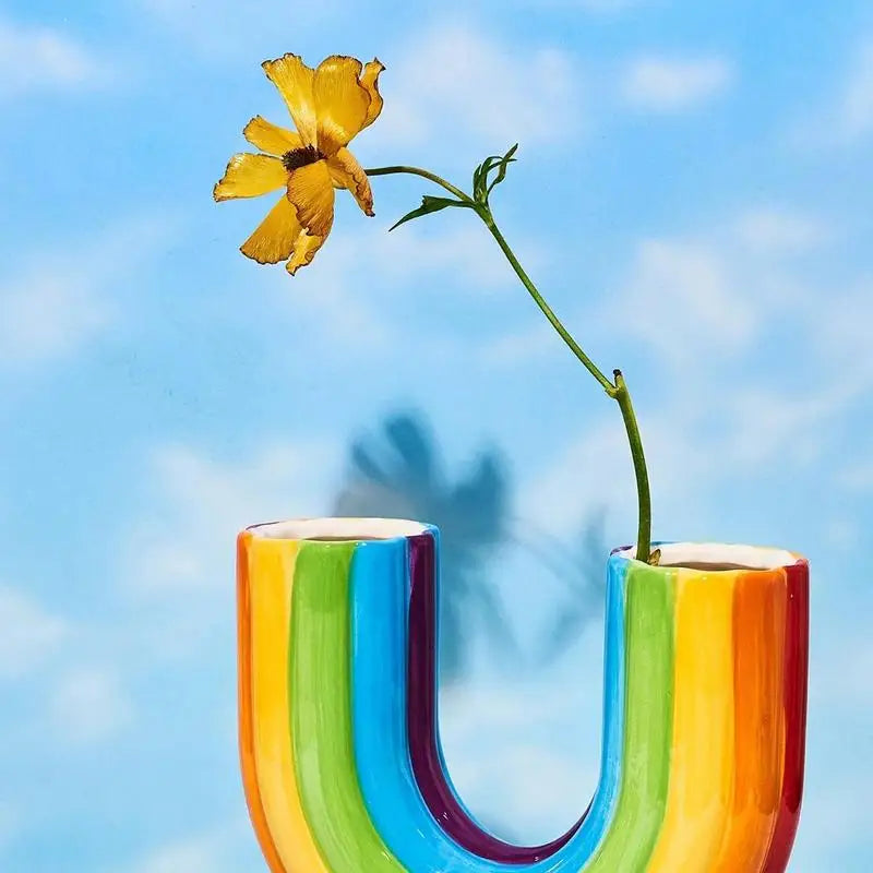 Modern Simple U Shape Vase Creative Rainbow Dried Flower Vase Modern Aesthetic Ornaments Resin Flowerpot For Office Home Decor