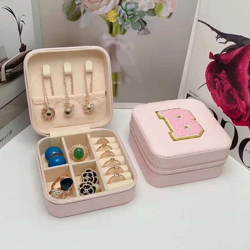 Mini Jewelry Storage Box Bridesmaid Gift Ideas Travel Jewelry Case Initial Letter with Name Birthday Party Box Mother's Day Gift
