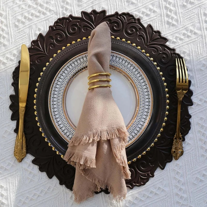 1/6/10PCS Round Kitchen Table Mat European Embossed Waterproof Faux Leather Round Table Placemats for Kitchen Dining Patio 식탁매트