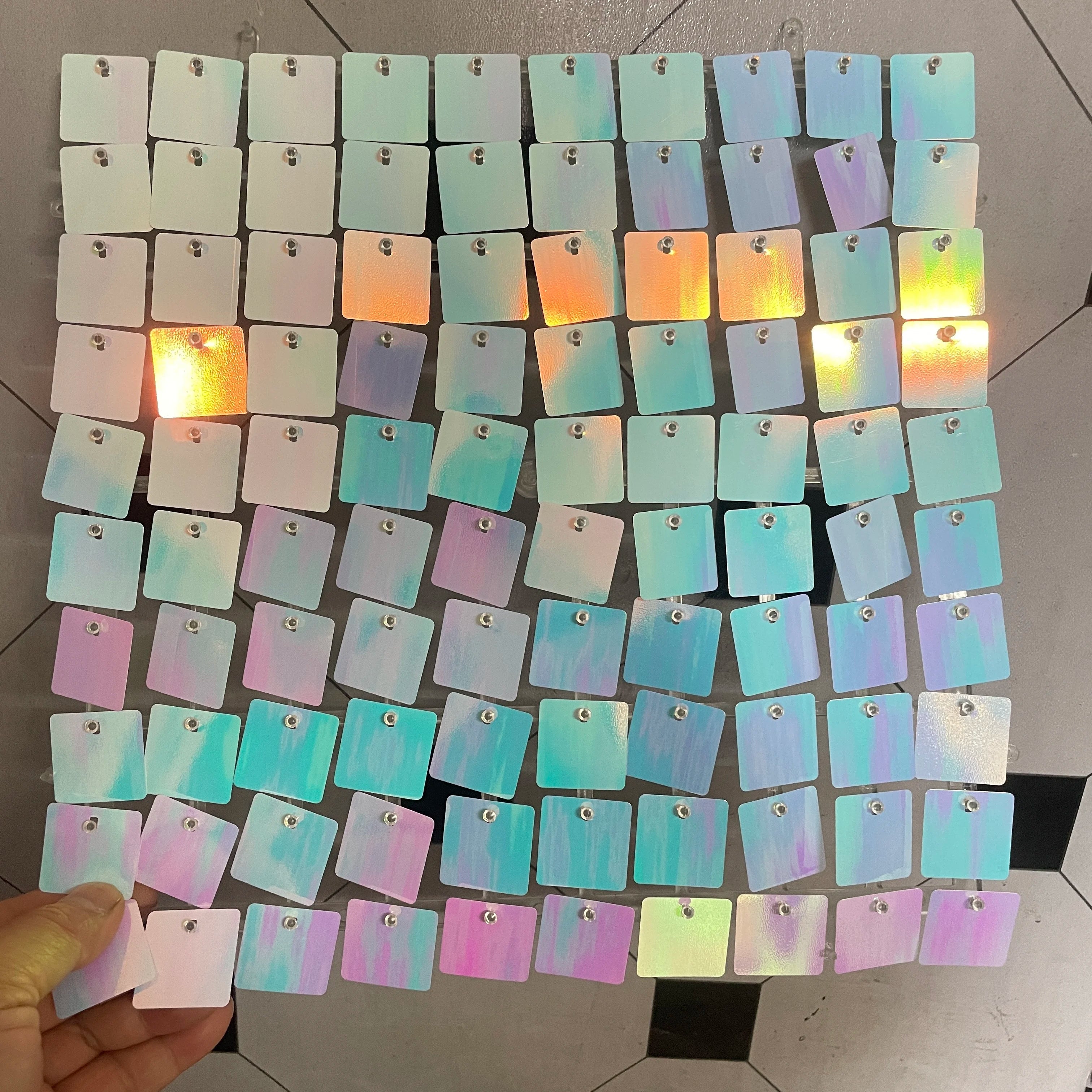 16pcs Champagne Shimmer Wall Backdrop 3D Sequin Panel Backdrop Art Wall Backgroud Cloth Wedding Birthday Party Backdrop Decor