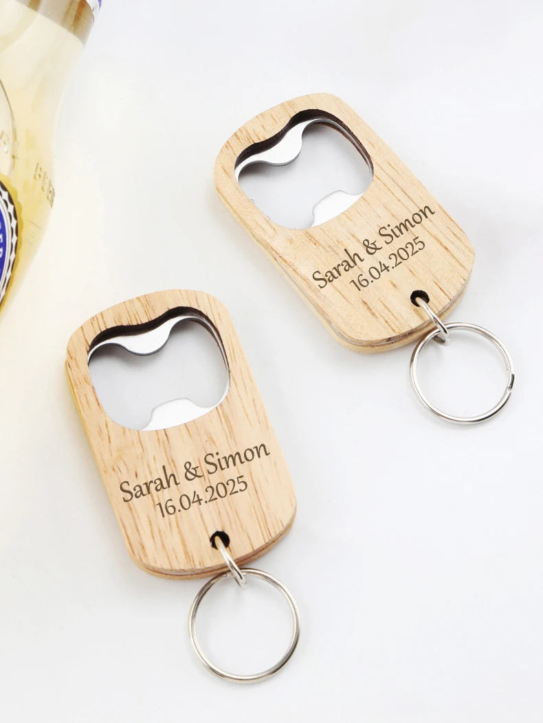 Custom Engraved Wooden Keychain Keyring Bottle Opener Wedding Party Favor Groomsmen Gifts Personalized Wedding Gift for Guest