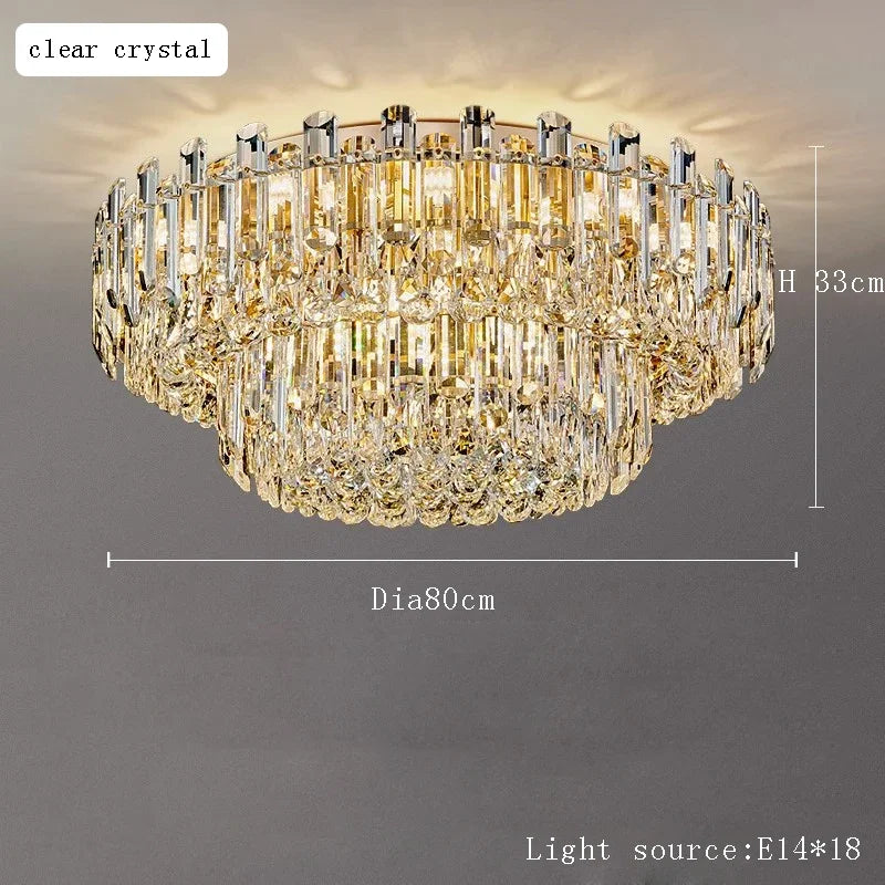 Modern Luxury Ceiling Lamp Smoke Clear Crystal Led Round Lighting for Living Room Bedroom Dining Room Gold Ceiling Chandelier