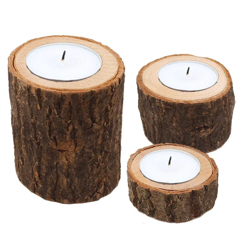 A Set of Wooden Candlesticks, Succulent Plant Pots, Trays, Candle Holders, Office Desk Decorations, Rustic Wedding Decorations