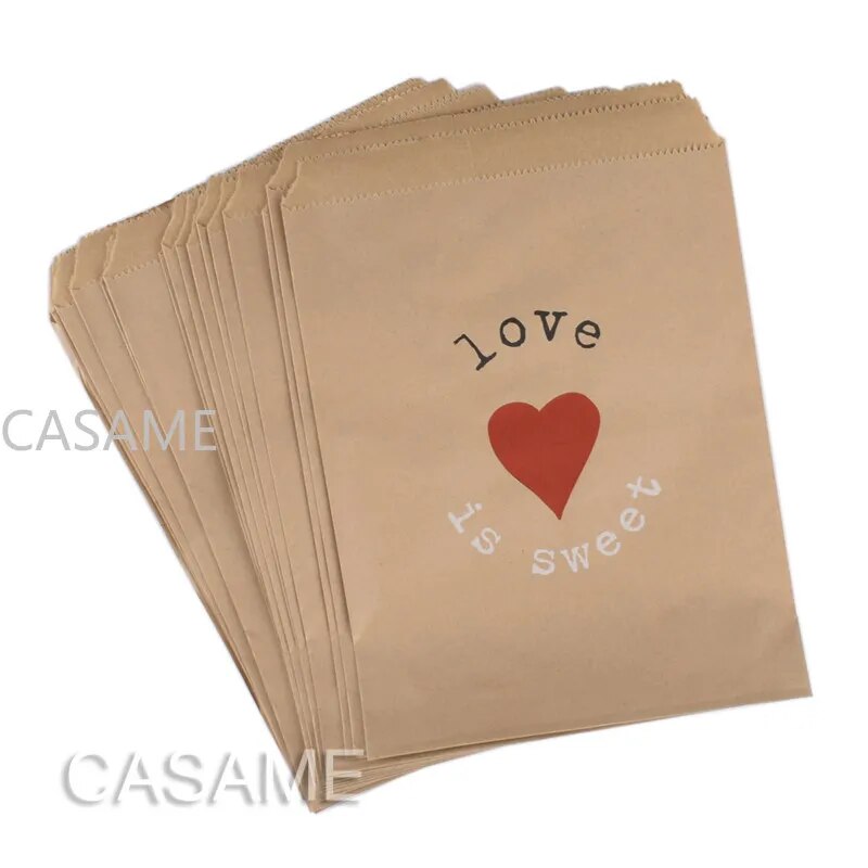 New Style Love Is Sweet Wedding Candy Bag Party Favor Paper Bags Heart Love Printed Paper Craft Bags Bakery Bags Valentine's Day