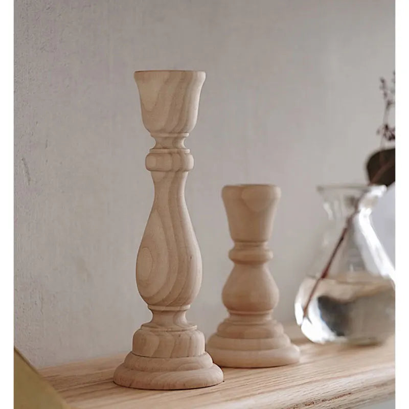 Unfinished Candlesticks Holders, Retro Unpainted Wood Classic Craft Candlesticks Holders Wedding Decorations 6.88 x 2.48 /1.96