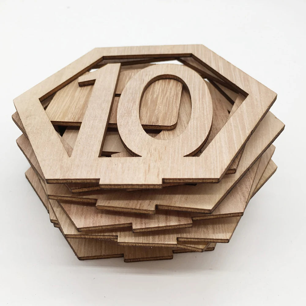 1Set Wedding Table Numbers Sign Hexagon Wooden Seat Number Holders Wedding Decoration Birthday Party Engagement Supplies
