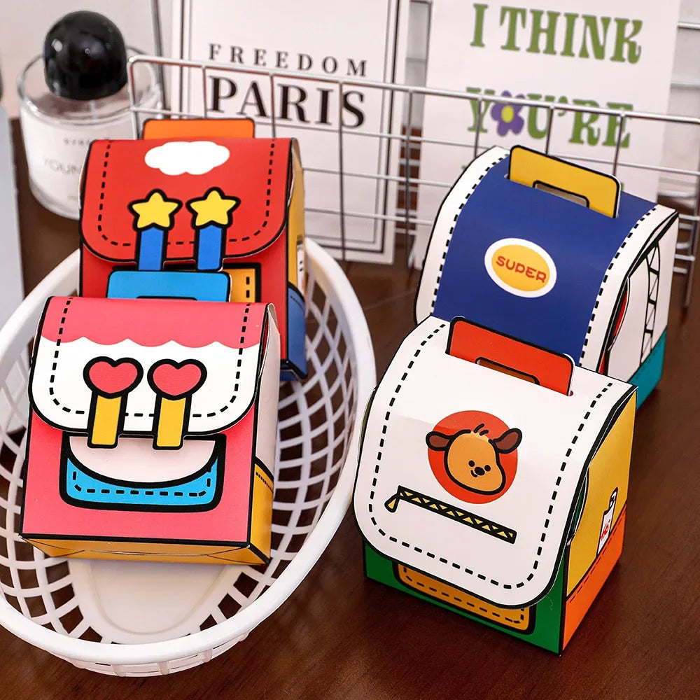 10Pcs Cute Portable School Bag Candy Cookie Box Gift Snacks Packing Boxes for Kids Birthday Back To School Party Decoration