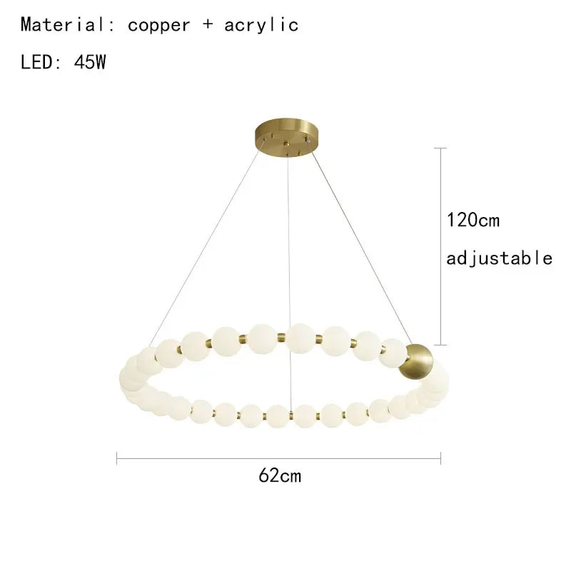 French Pearl Necklace Dining Chandelier Nordic Living Room Chandelier Full Copper Chandelier Buddha Bead Acrylic Lamp