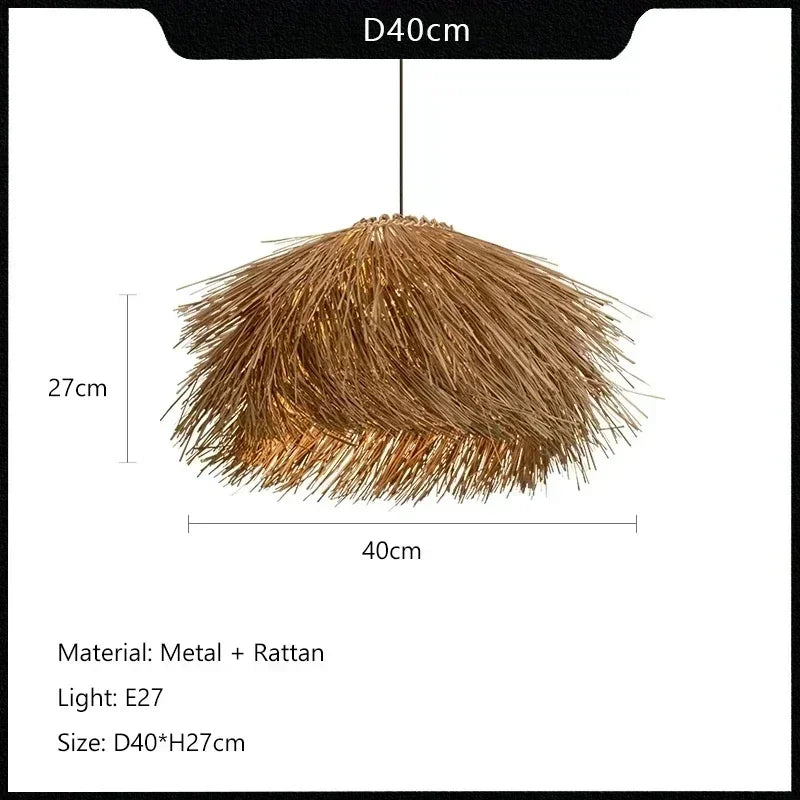 Hand Woven Rattan Hanging Lamp for Ceiling Shop Bar Grass Pendant Lights Japan Living Room Chandelier Loft Room Decor Lustre LED